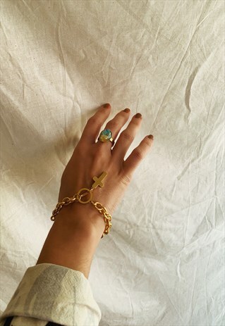 STEEL GOLD TONE BRACELET WITH CROSS