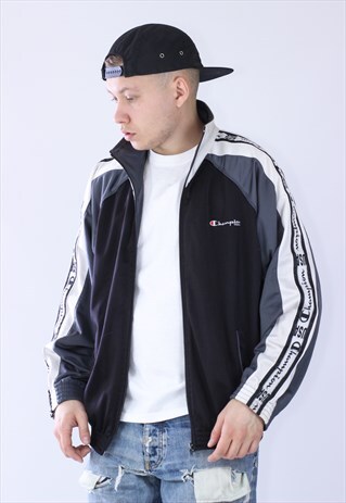 VINTAGE MENS CHAMPION STRIPES TRACK TOP JACKET