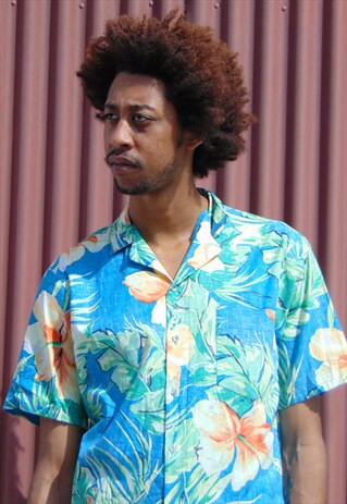 90S CLASSIC HAWAIIAN PALM FLORAL PATTERN SHIRT MEDIUM