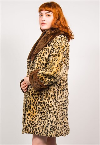 VINTAGE 90'S LEOPARD PRINT FAUX FUR COAT