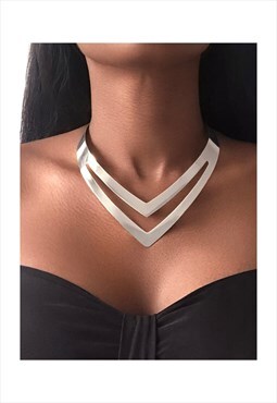 MAAT Minimalist  Double V-Shaped Necklace - Silver
