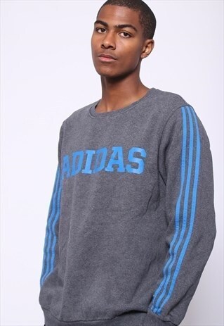 VINTAGE ADIDAS BIG LOGO SWEATSHIRT GREY BLUE