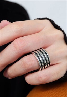 Line Black Oxidized Statement Solid Ring 925 Sterling Silver