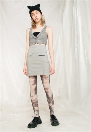 Vintage Skirt 90s High Rise Stretchy Mini in Grey