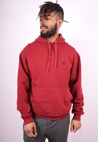 CHAMPION MENS VINTAGE HOODIE JUMPER MEDIUM RED 90'S