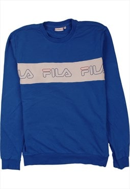 Vintage 90's Fila Sweatshirt Spellout Crew Neck Blue XLarge