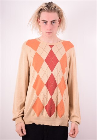 BARBOUR MENS VINTAGE JUMPER SWEATER MEDIUM BROWN 90S