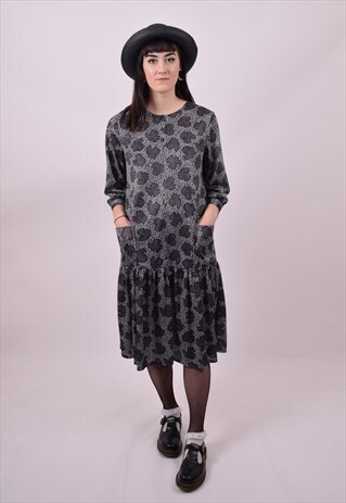 VINTAGE 80'S BLACK & WHITE SMOCK DRESS SIZE 10 12 14