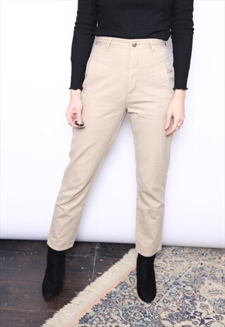 VINTAGE 90S BEIGE HIGH WAISTED COTTON TROUSERS