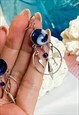 Y2K SILVER AND BLUE GLASS BOHO CIRCLE DROP EARRINGS