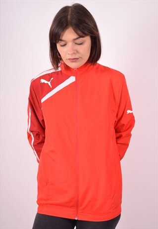 PUMA WOMENS VINTAGE TRACKSUIT TOP JACKET MEDIUM RED 90S