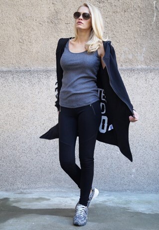 BLACK HOODIE QUILTED COTTON CARDIGAN PRINTED HOODIE F1679
