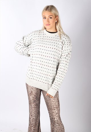 VINTAGE OVERSIZED SPOTTY SWEATSHIRT JUMPER SLOUCHY M 80S