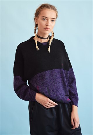 80'S RETRO ABSTRACT PATTERN KNIT WOOLEN OVERSIZED JUMPER