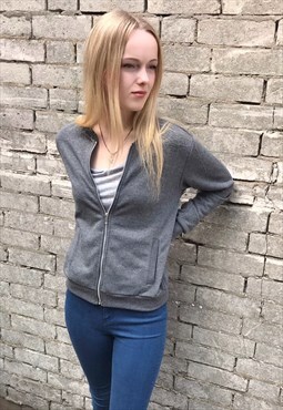 Grey Zip Up Bomber Jacket Style Sweatshirt