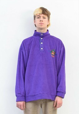FILA Vintage XL Men Fleece Jacket UK44 Jumper Sweater Purple