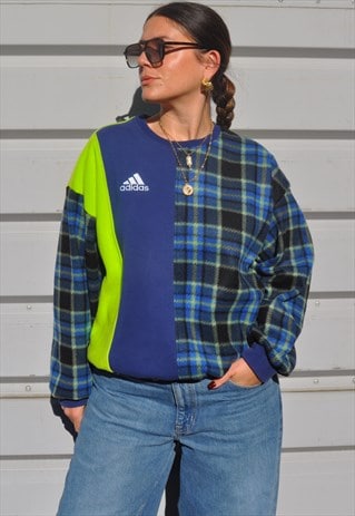 Y2K vintage reworked adidas checked fleece sweatshirt