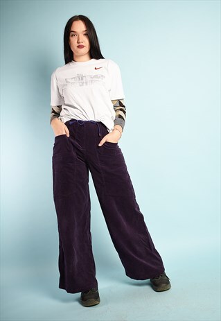 90'S RETRO REGULAR WAIST CORDUROY FLARED TROUSERS IN PURPLE