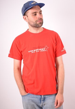 ADIDAS MENS VINTAGE T-SHIRT TOP MEDIUM RED 90S