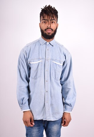 MENS VINTAGE DENIM SHIRT LARGE BLUE 90'S