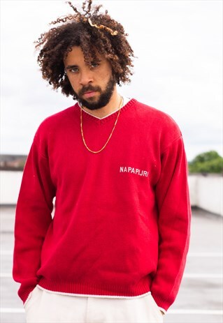 VINTAGE 80'S / 90'S NAPAPIJRI KNITTED JUMPER IN RED