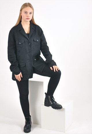 VINTAGE LINEN SAFARI JACKET IN BLACK