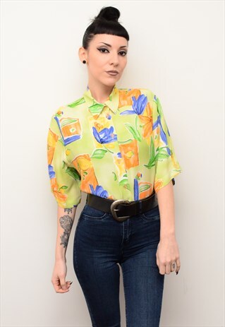 VINTAGE 90'S BOLD FLORAL ABSTRACT PATTERNED OVERSIZED SHIRT