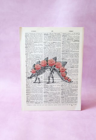 DINOSAUR SKELETON ROSES DICTIONARY ART PRINT A5