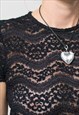 VINTAGE SHEER TOP IN BLACK LACE BLOUSE WOMEN