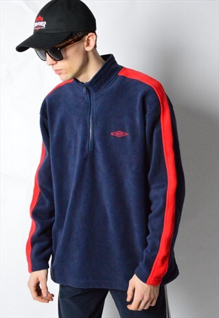 VINTAGE 90S NAVY BLUE FLEECE UMBRO 1/3 ZIPPER JUMPER