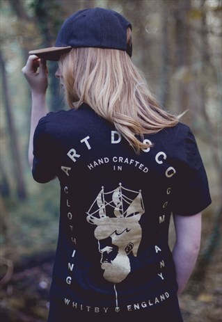 ART DISCO 'LOWER THE ANCHOR' WASHED BLACK T-SHIRT