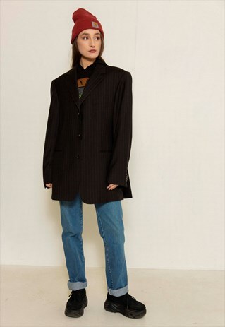 VINTAGE 90S BROWN PINSTRIPE BURBERRY BLAZER