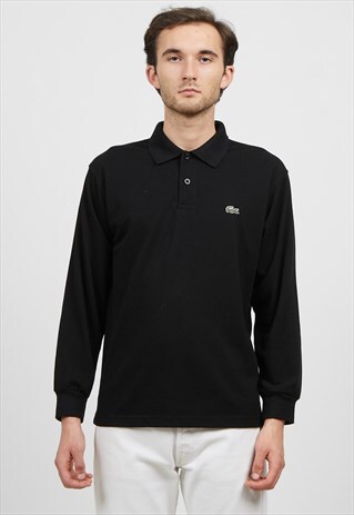 VINTAGE BLACK LACOSTE LONG SLEEVE POLO SHIRT TOP