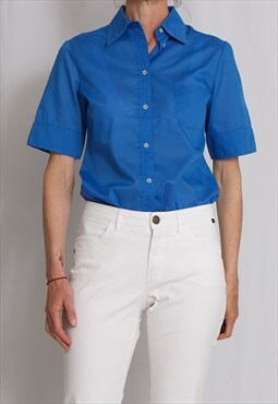 60s light summer shirt bright blue short sleeves