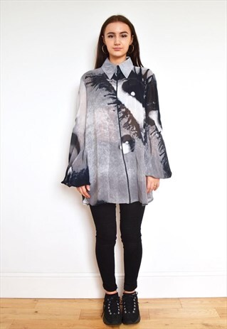 RARE CASTELBAJAC EYE SHEER ABSTRACT BELL CUFF SHIRT