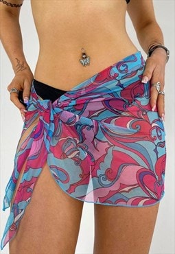 Vintage Y2k Sarong Beach Skirt Mesh Wrap Patterned
