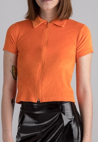 ORANGE VELVET ZIPPED CROP TOP