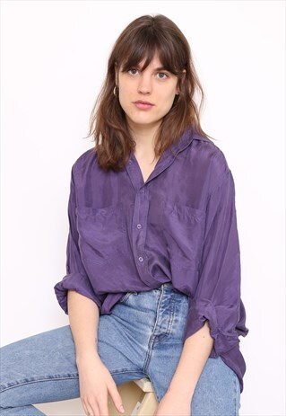 VINTAGE 90S PURPLE SILK OVERSIZED BLOUSE SHIRT