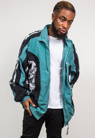 90'S VINTAGE GREEN SHELL TRACKSUIT JACKET WINDBREAKER