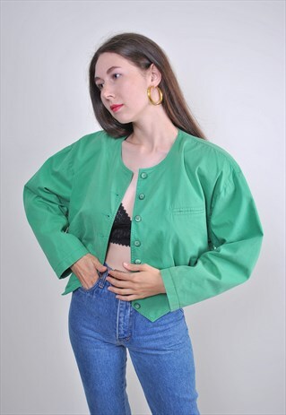 VINTAGE GREEN PARTY COTTON BLAZER, SIZE M