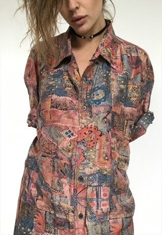 PATTERNED OVERSIZED RETRO VINTAGE UNISEX FESTIVAL SHIRT. ALL