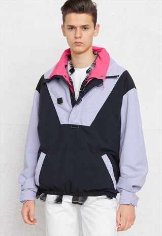 VINTAGE BLACK PURPLE PINK PULLOVER JACKET