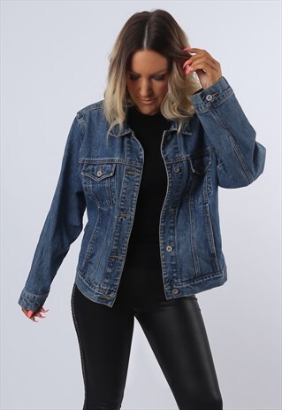 EDDIE BAUER DENIM JACKET FITTED OVERSIZED UK 14-16 (FBXF)