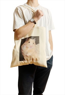 Cute Hamster Meme Tote Bag Peace Sign Scared Hamster