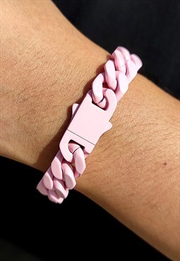 13mm Pink Cuban Bracelet Chain Steel 21CM