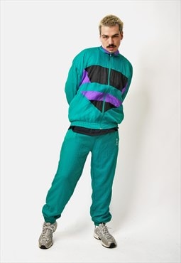 Vintage 90s nylon tracksuit set men's green multi colour