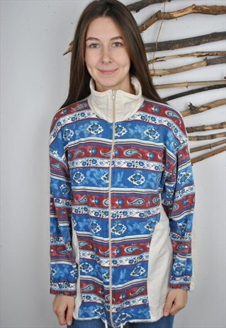 VINTAGE BUTA PRINT ZIPPER SWEATSHIRT