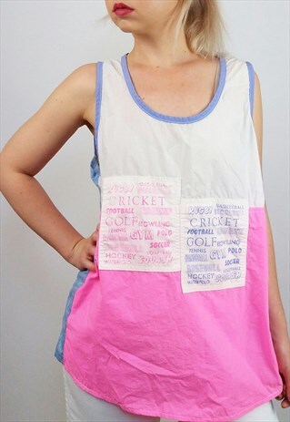 VINTAGE 80'S FESTIVAL SPORTS VEST / TOP PINK AND WHITE