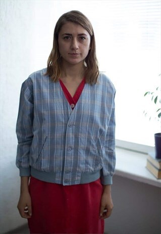 VINTAGE 80'S LIGHT BLUE PLAID JACKET