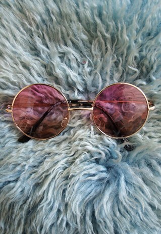 PINK/BROWN TINT JOHN LENNON ROUND SUNGLASSES